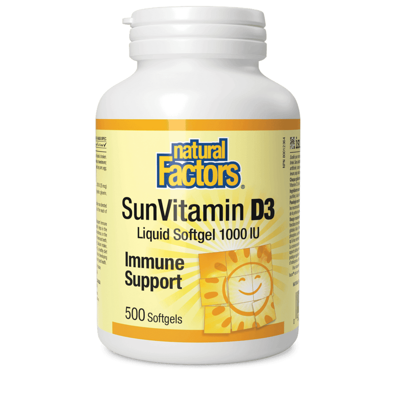 Natural Factors SunVitamin D3 Softgels 1000 IU 500 Softgels - Five Natural