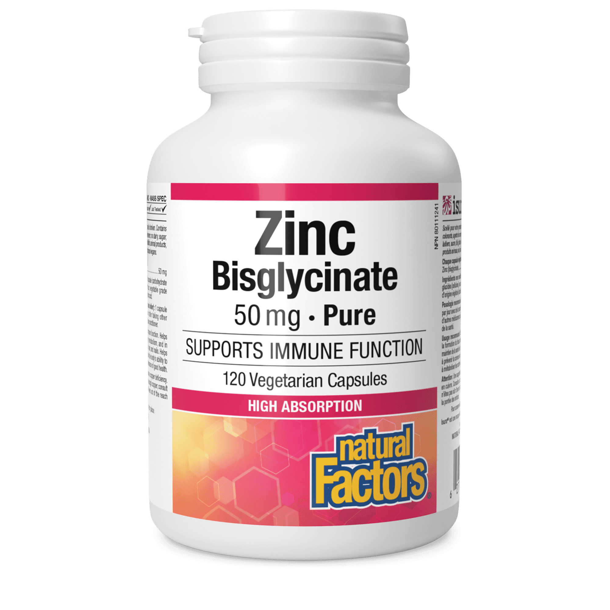 Natural Factors Zinc Bisglycinate 50mg 120 Veg Capsules