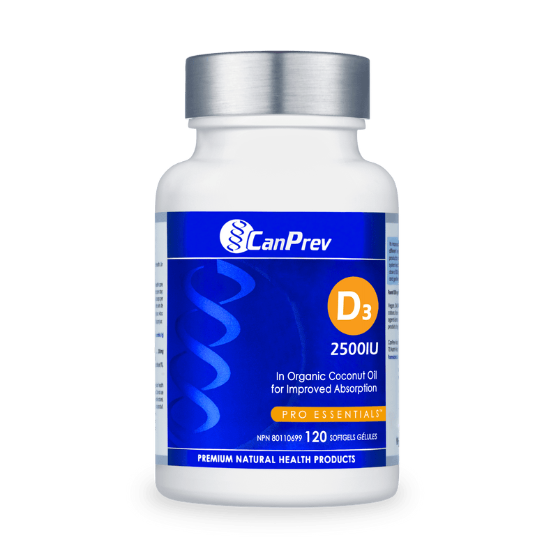 CanPrev D3 2500IU MCT Base 120 Softgels - Five Natural