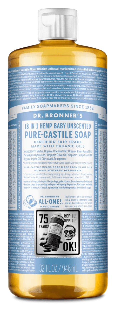 Dr. Bronner's Baby-Unscented Pure-Castile Liquid 946ml - Five Natural