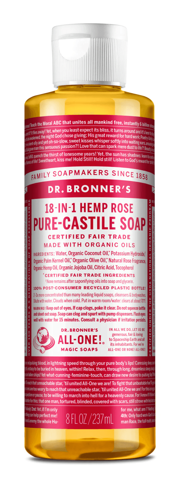 Dr. Bronner's Rose Pure-Castile Soap 237ml - Five Natural