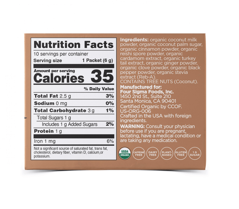 Chai Latte Mix with Turkey Tail and Reishi 10 x 6 g Sachets - Five Natural