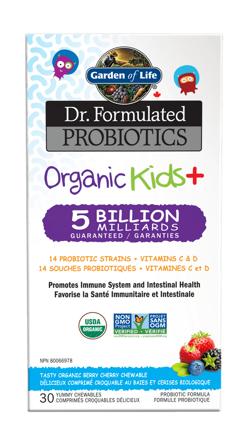 Garden of Life Dr. Formulated Organic Kids+ Refrigerator Stable Berry Cherry 30 Chewable Tablets - Five Natural