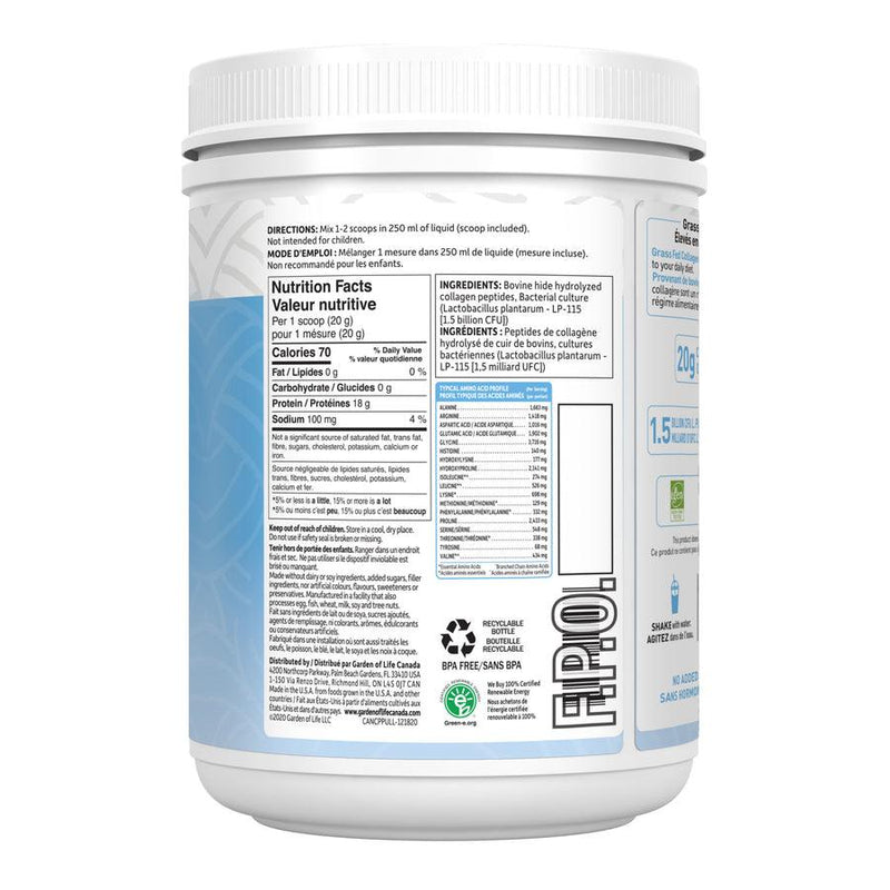 Garden of Life Grass Fed Collagen Peptides Unflavoured 560g - Five Natural