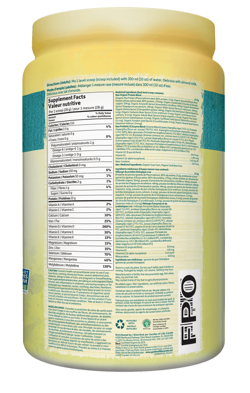 Garden of Life RAW Organic Protein Unflavored 568g - Five Natural