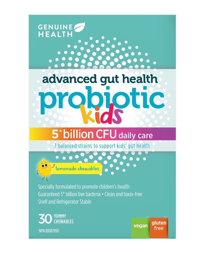 Genuine Health Advanced Gut Health Probiotic For Kids Lemonade 30 Chewables - Five Natural