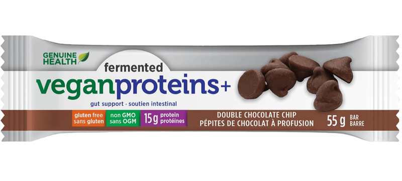 Genuine Health Fermented Vegan Proteins+ Double Chocolate Chip Bars 55g - Five Natural