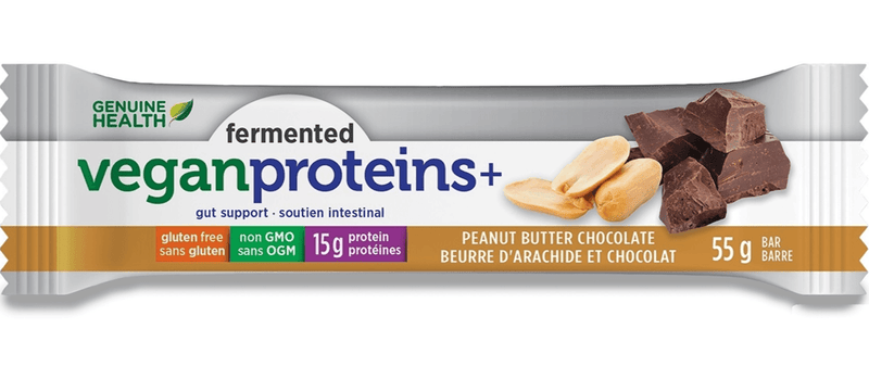Genuine Health Fermented Vegan Proteins+ Peanut Butter Chocolate Bars 55g - Five Natural