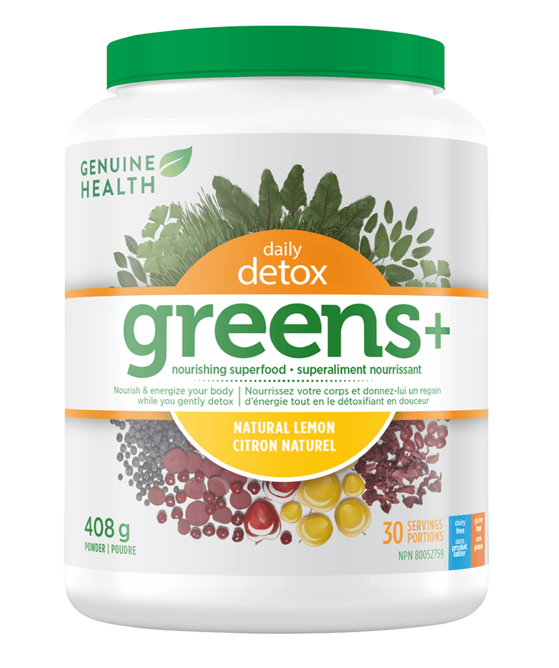 Genuine Health Greens+ Daily Detox Natural Lemon 30 Servings - Five Natural