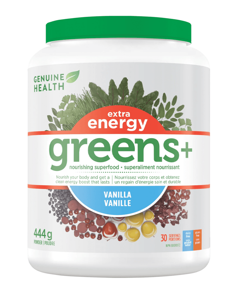 Genuine Health Greens+ Extra Energy Vanilla 30 Servings - Five Natural