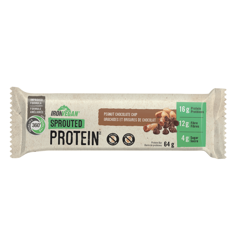 Iron Vegan Sprouted Protein Bar - Peanut Butter Chocolate Chip 62g - Five Natural