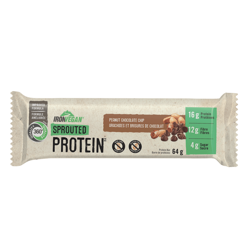 Iron Vegan Sprouted Protein Bar - Peanut Butter Chocolate Chip 62g - Five Natural