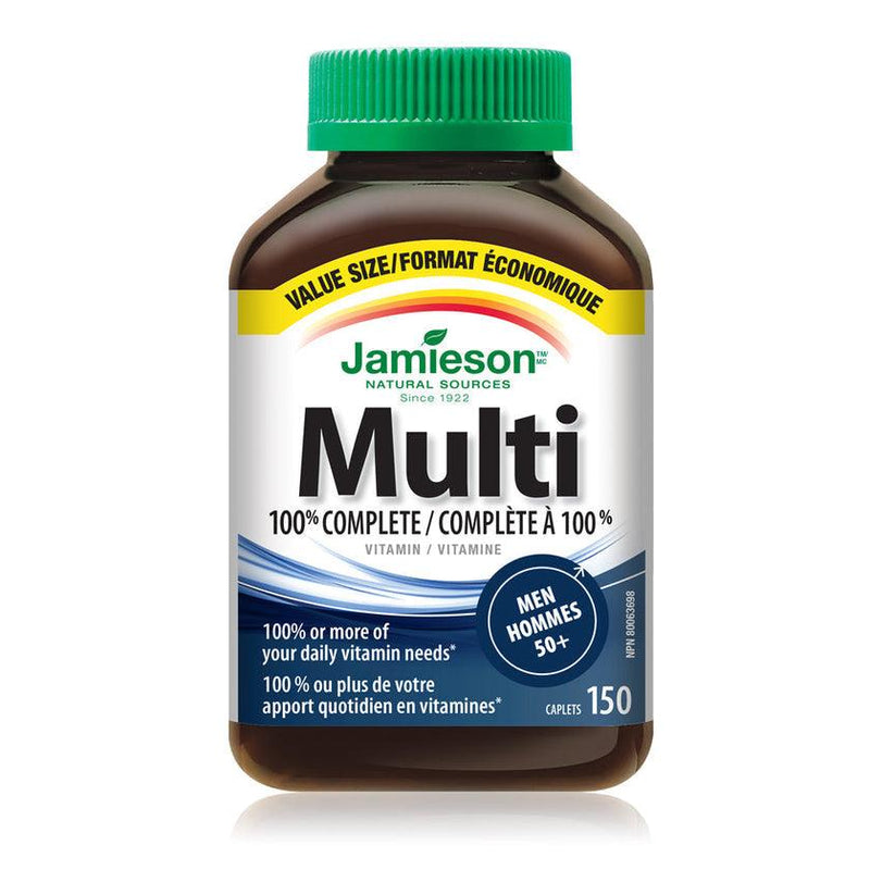 Jamieson 100% Complete Multivitamin for Men 50+ - VALUE SIZE 150 Caplets - Five Natural