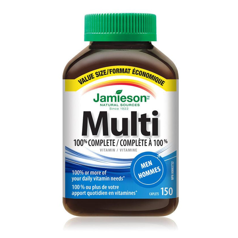 Jamieson 100% Complete Multivitamin for Men - VALUE SIZE 150 Caplets - Five Natural