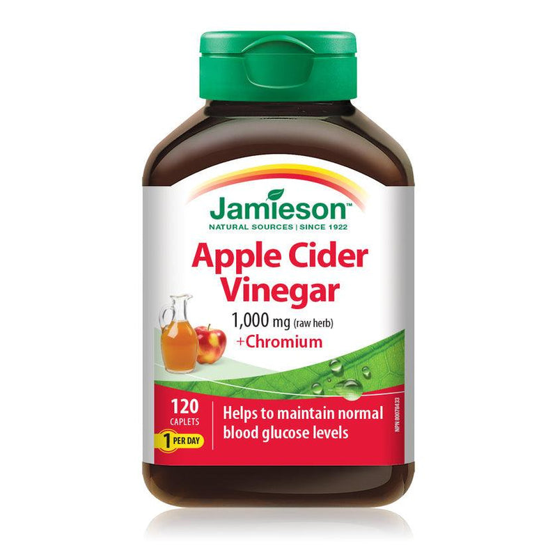Jamieson Apple Cider Vinegar 1,000 mg (raw herb) + Chromium 120 Caplets - Five Natural