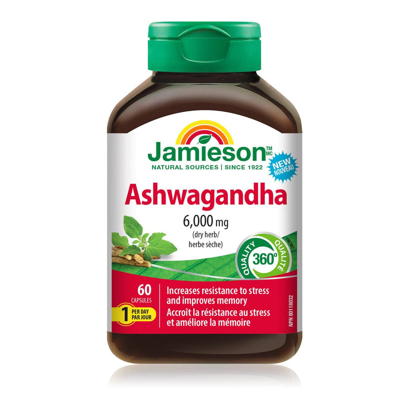 Jamieson Ashwagandha 6,000 mg (dry herb) 60 Capsules - Five Natural