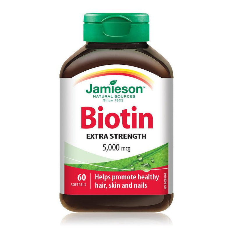Jamieson Biotin Extra Strength 5,000 mcg 60 Softgels - Five Natural