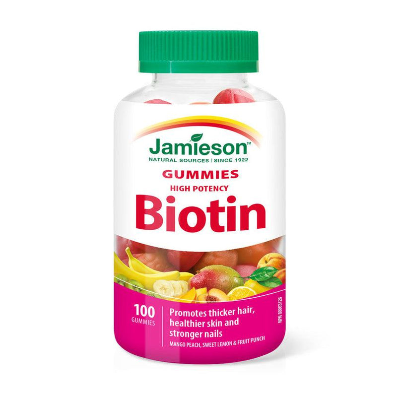 Jamieson Biotin High Potency - Sweet Lemon, Mango Peach, Fruit Punch 100 Gummies - Five Natural