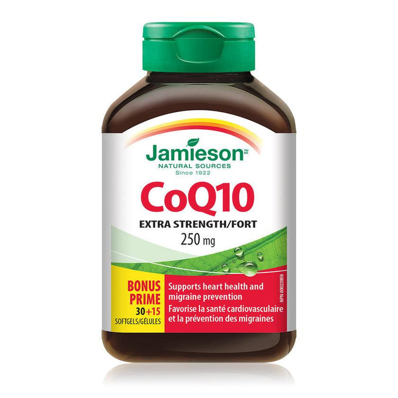 Jamieson CoQ10 Extra Strength 250 mg - BONUS SIZE 45 Softgels - Five Natural