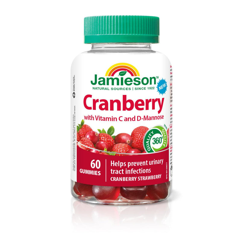 Jamieson Cranberry with Vitamin C and D-Mannose - Cranberry, Strawberry 60 Gummies - Five Natural