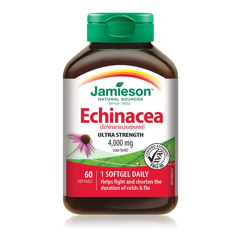 Jamieson Echinacea Ultra Strength (Echinacea purpurea) 4,000 mg (raw herb) 60 Softgels - Five Natural