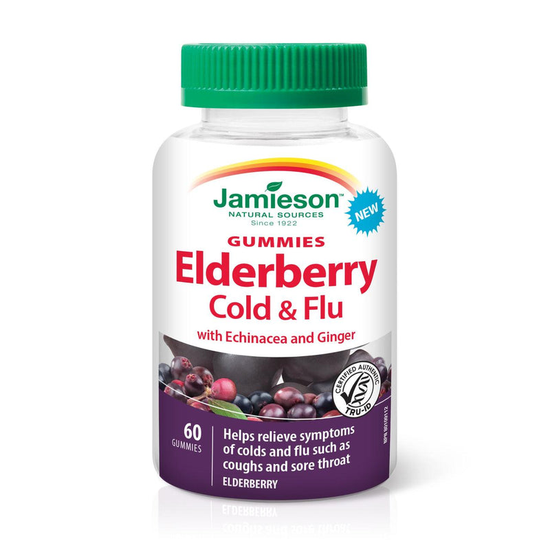 Jamieson Elderberry Cold & Flu with Echinacea & Ginger - Elderberry 60 Gummies - Five Natural