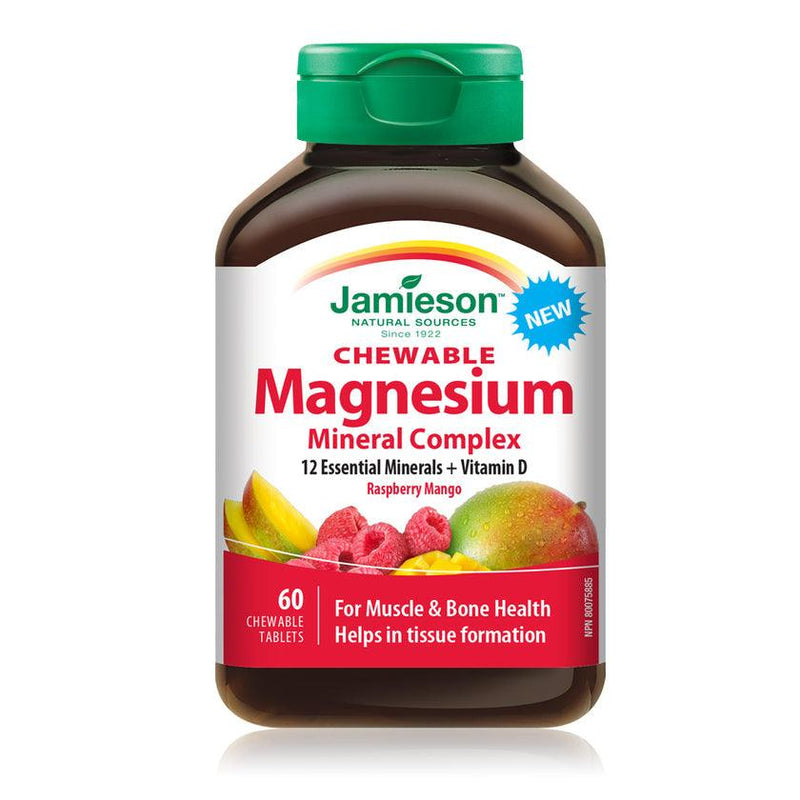 Jamieson Magnesium Mineral Complex + D3 - Raspberry Mango 60 Chewable - Five Natural
