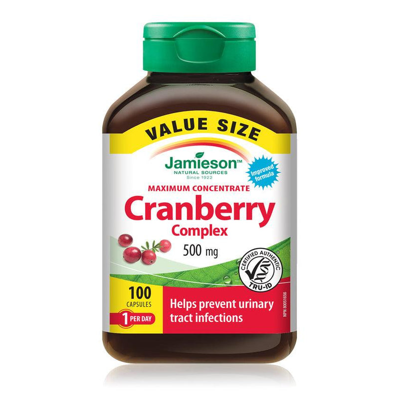 Jamieson Maximum Concentrate Cranberry Complex 500 mg - VALUE SIZE 100 Capsules - Five Natural
