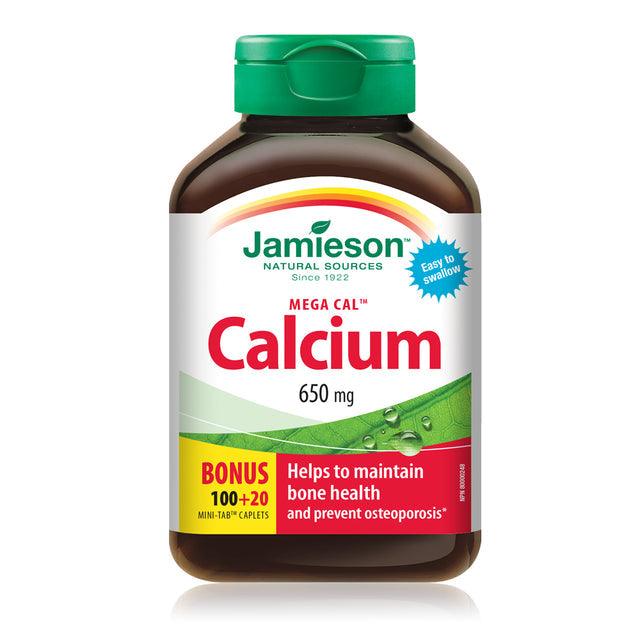 Jamieson Mega Cal Calcium 650 mg - BONUS SIZE 120 Caplets - Five Natural