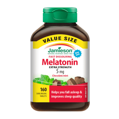 Jamieson Melatonin Extra Strength 5mg - Chocolate Mint Fast Dissolving 160 Sublingual - Five Natural