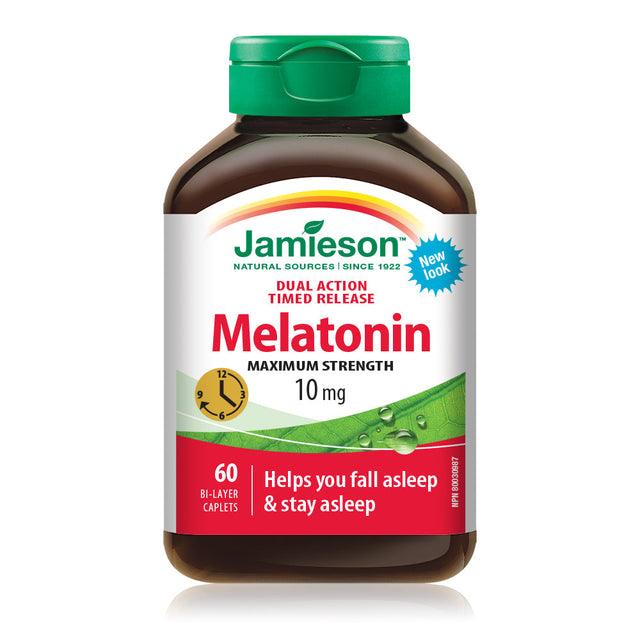 Jamieson Melatonin Maximum Strength 10 mg Dual Action Timed Release 60 Caplets - Five Natural