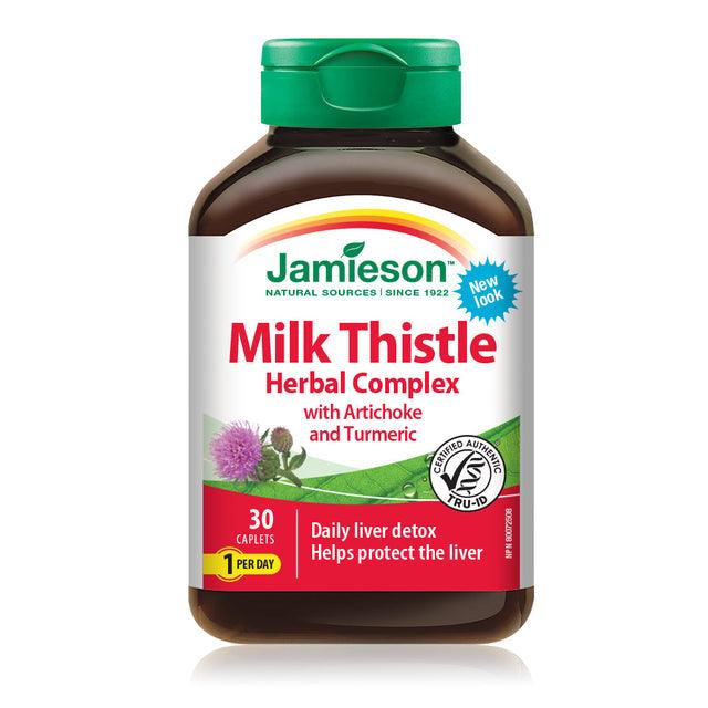 Jamieson Milk Thistle Herbal Complex with Artichoke and Turmeric 30 Caplets - Five Natural