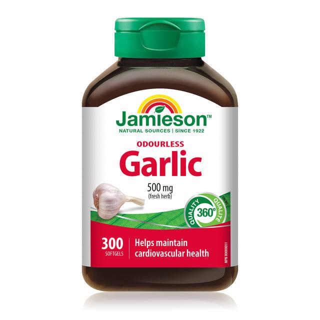 Jamieson Odourless Garlic 500 mg (raw herb) 300 Softgels - Five Natural