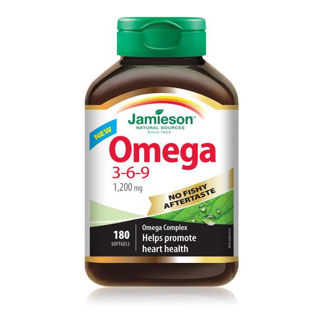 Jamieson Omega-3-6-9 1,200mg No Fishy Aftertaste 180 Softgels - Five Natural
