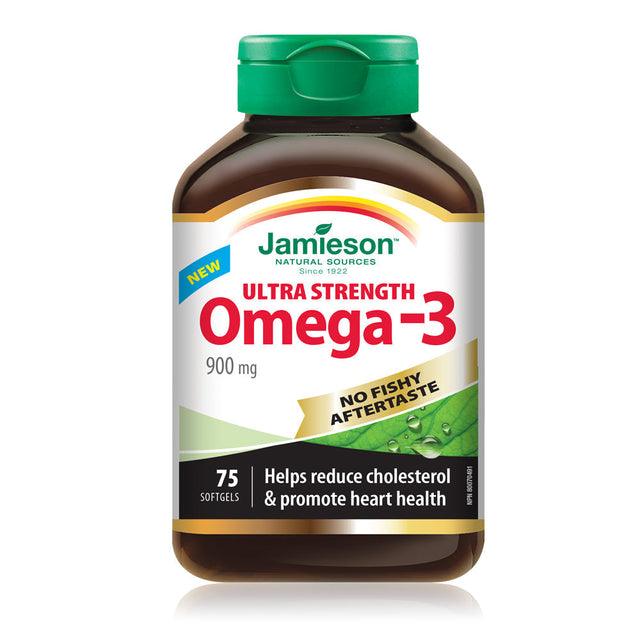 Jamieson Omega-3 900mg No Fishy Aftertaste Ultra Strength 75 Softgels - Five Natural