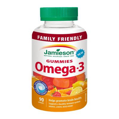 Jamieson Omega-3 - Family Friendly - Orange, Lemon, Mixed Berry 90 Gummies - Five Natural