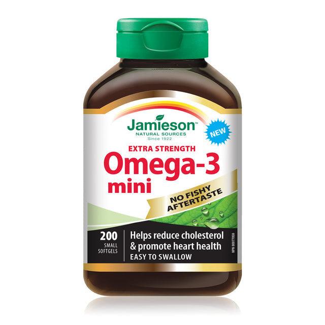 Jamieson Omega-3 No Fishy Aftertaste Extra Strength Mini 200 Softgels - Five Natural