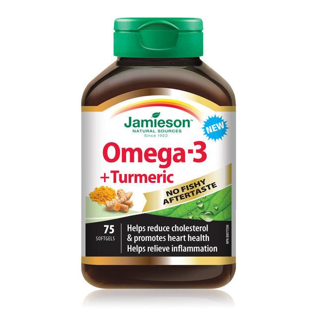 Jamieson Omega-3 + Turmeric No Fishy Aftertaste 75 Softgels - Five Natural