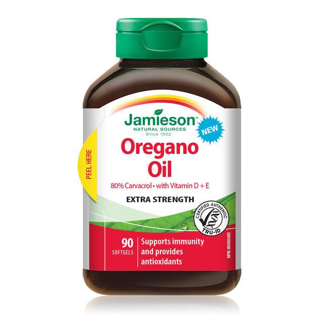 Jamieson Oregano Oil Extra Strength with Vitamin D + E 90 Softgels - Five Natural