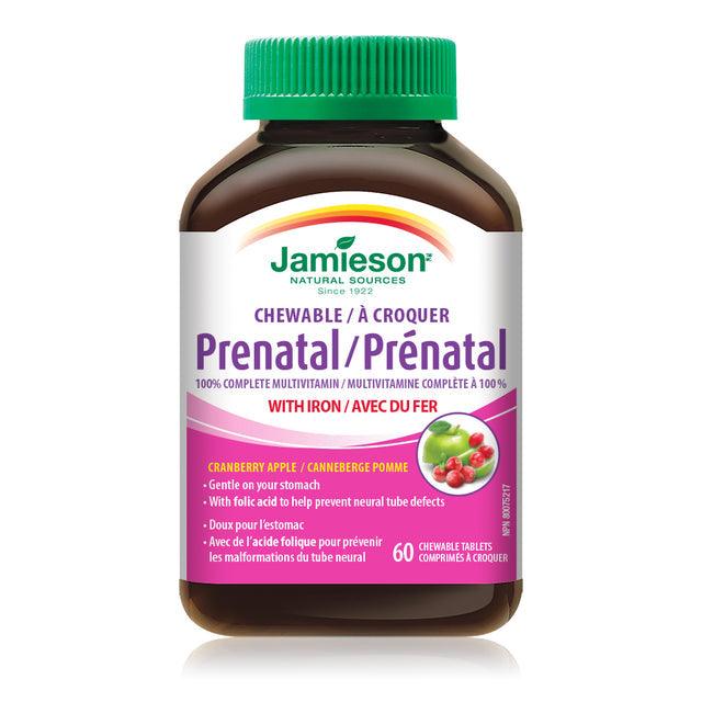 Jamieson Prenatal 100% Complete Multivitamin - Cranberry Apple 60 Chewable - Five Natural