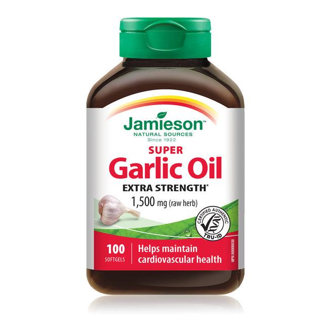 Jamieson Super Garlic Oil Extra Strength 1,500 mg (raw herb) 100 Softgels - Five Natural