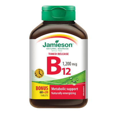 Jamieson Vitamin B12 1,200 mcg - Timed Release (Methylcobalamin) - BONUS SIZE 80 Tablets - Five Natural