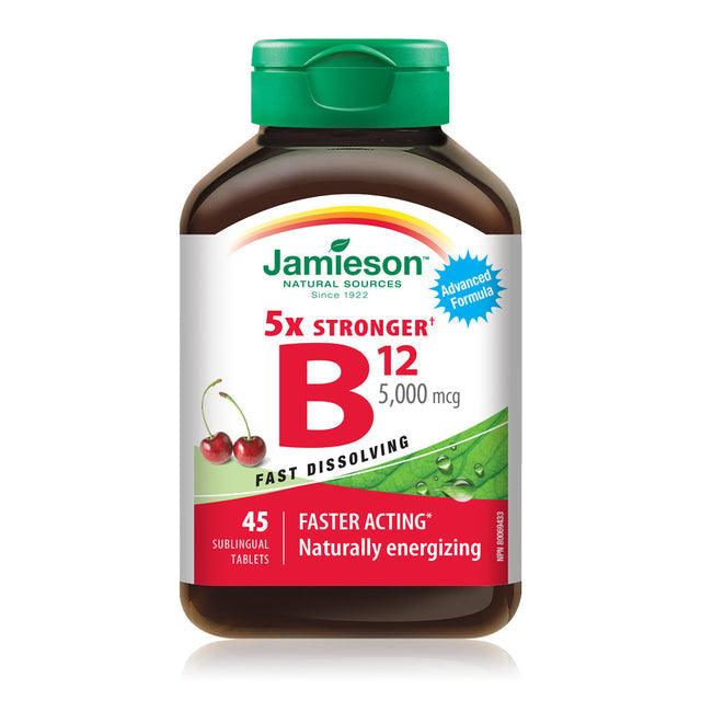 Jamieson Vitamin B12 5,000 mcg Fast Dissolving Tablets (Methylcobalamin) 45 Sublingual - Five Natural