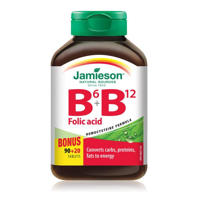 Jamieson Vitamin B6 + B12 and Folic Acid - BONUS SIZE 110 Tablets - Five Natural