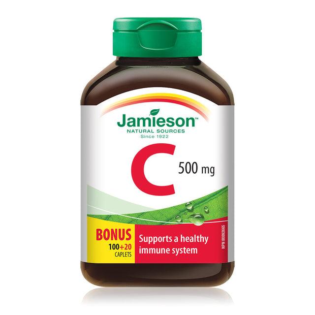 Jamieson Vitamin C 500 mg - BONUS SIZE 120 Caplets - Five Natural