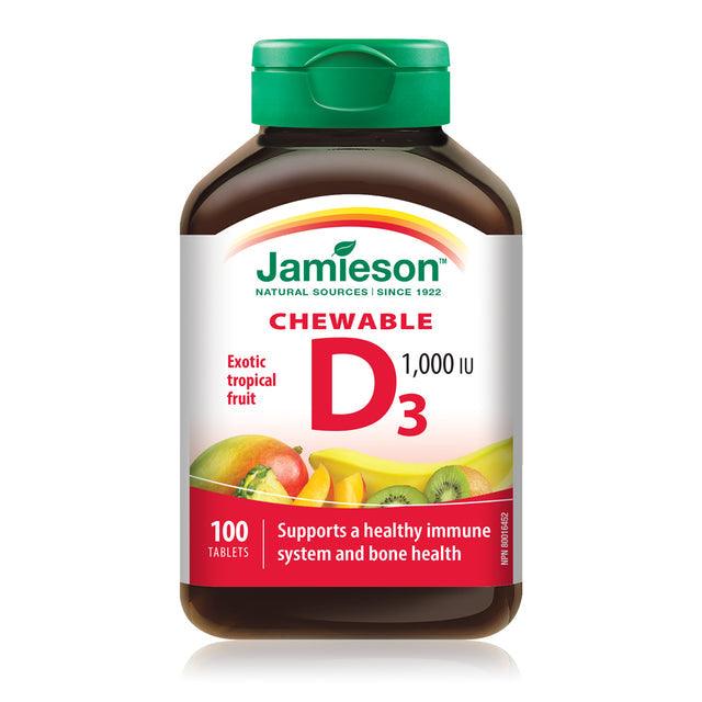 Jamieson Vitamin D3 1,000 IU - Exotic Tropical Flavour 100 Chewable - Five Natural
