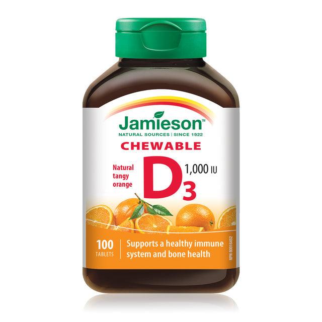Jamieson Vitamin D3 1,000 IU - Natural Tangy Orange 100 Chewable - Five Natural