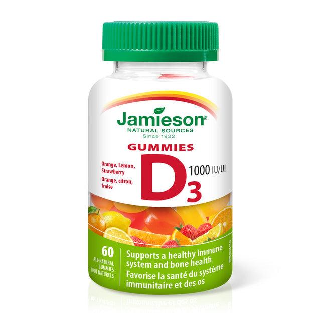 Jamieson Vitamin D3 1,000 IU - Orange, Strawberry, Lemon 60 Gummies - Five Natural