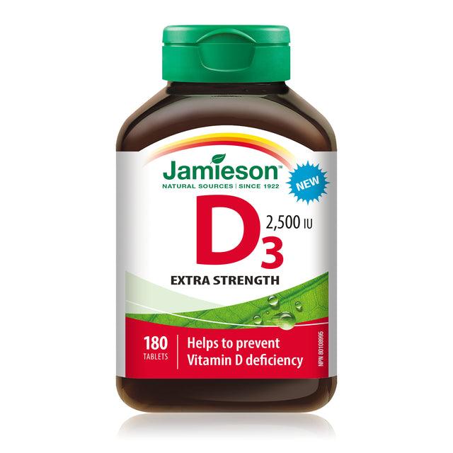 Jamieson Vitamin D3 Extra Strength 2,500IU 180 Tablets - Five Natural