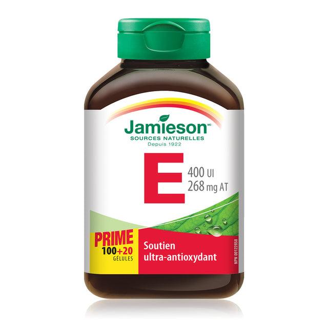 Jamieson Vitamin E Extra Strength 400 IU - BONUS SIZE 120 Softgels - Five Natural